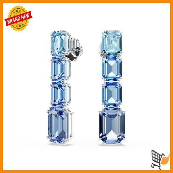 Octagon Cut Drop Earrings, Rhodium Finish, Pierced Lever Back - Picture 3 of 6